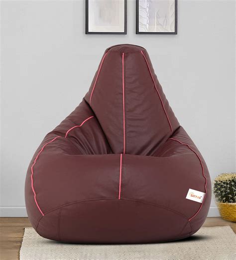 Buy Classic Xxl Leatherette Bean Bag With Beans In Pink Piping Maroon