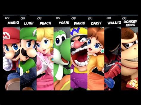 Mario Vs Luigi Vs Peach Vs Yoshi Vs Wario Vs Daisy Vs Waluigi Mii