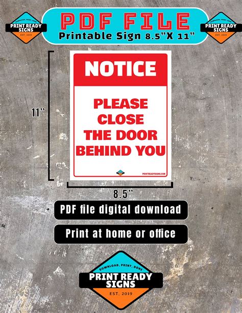 Notice Please Close the Door Behind You PDF Digital Download 8.5x11 ...