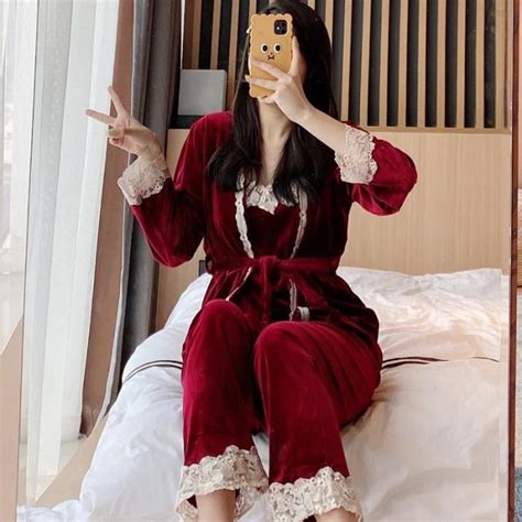 Pyjama Flanelle Femme Ensemble En Velours Fr Ltm Wine Red