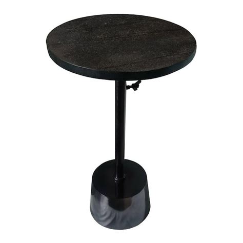 Benjara Toki 12 In Black Round Marble Top Side Table With Metal Frame