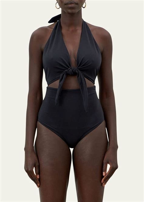 Mara Hoffman Maddy Tie Front Cutout One Piece Halter Swimsuit Shopstyle