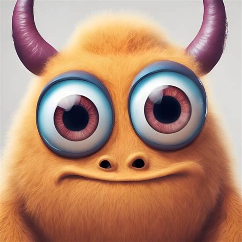 Premium Photo Funny Monster With Horns And Big Eyes 3d Illustration