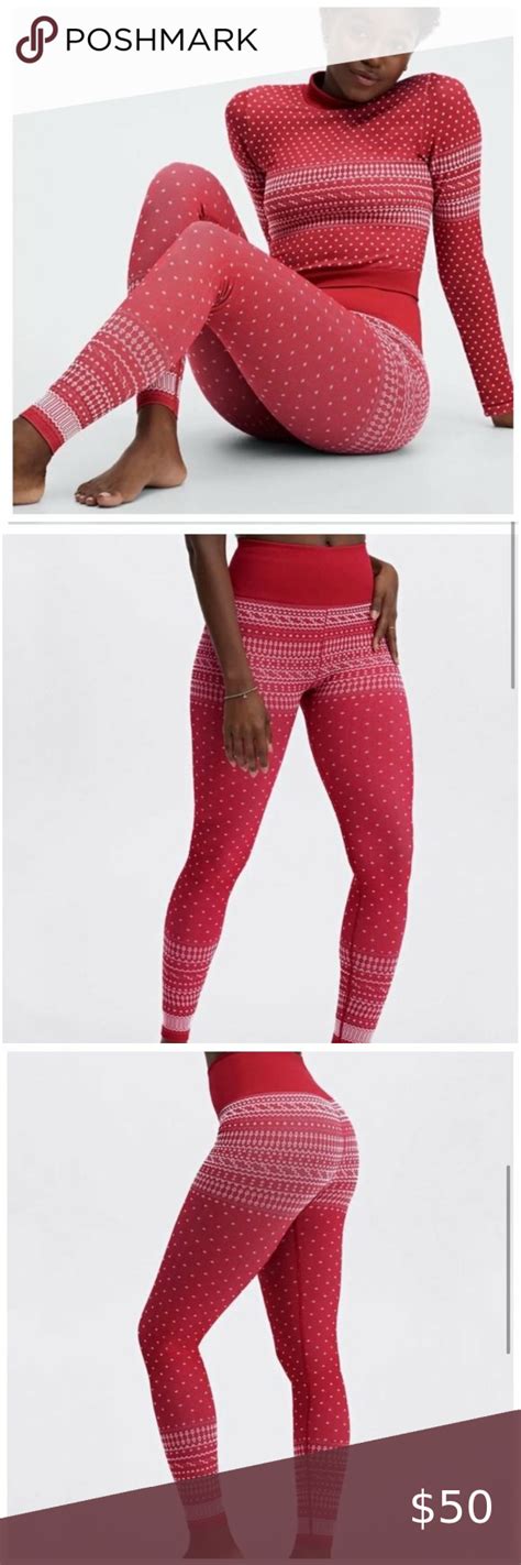 New Fabletics High Waisted Seamless Fair Isle Legging Size Small Red