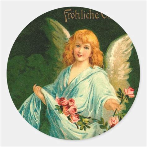 Beautiful German Vintage Easter Angel Classic Round Sticker Zazzle