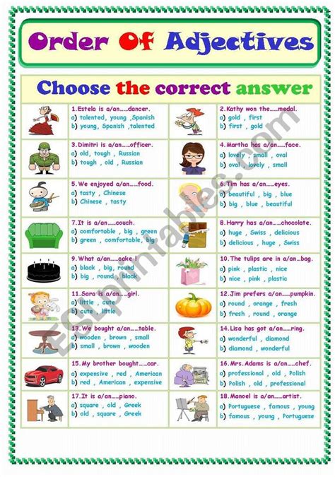 Order Of Adjectives Worksheet Order Of Adjectives Order Of Adjectives Worksheet Adjective