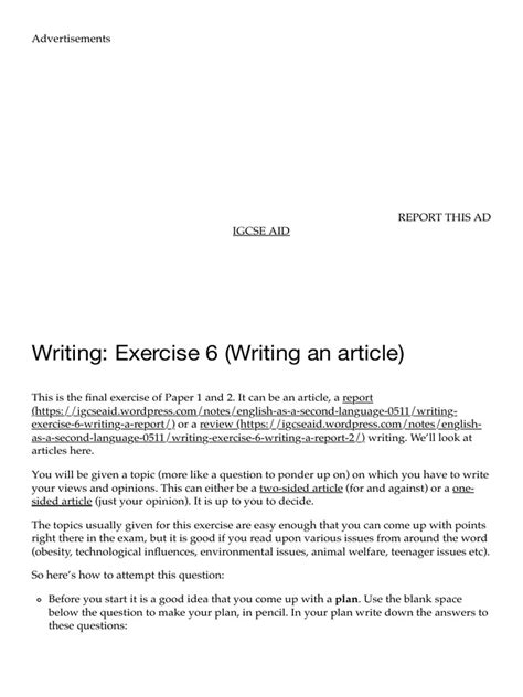 Writing Exercise 6 Writing An Article Igcse Aid Pdf Argument Human Communication