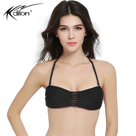 Straps Solid Bikini Top Women Sexy Bandeau Swimwear Push Up Bandage