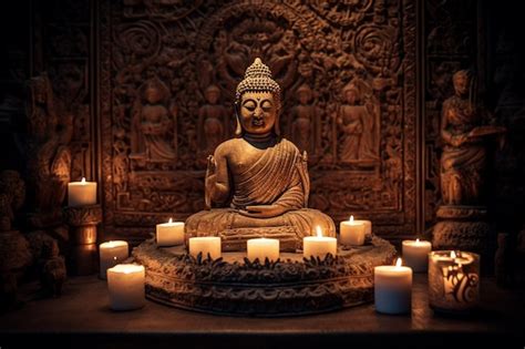 Premium AI Image Arafed Buddha Statue Surrounded By Candles In A Dark