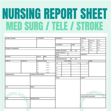 Nursing Report Sheet Med Surg Report Sheet Stroketele Report Sheet