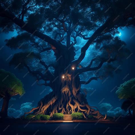 Premium Photo Horror Banyan Tree At Night Animated