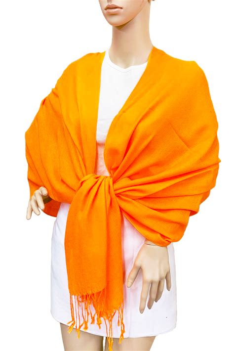 Solid Silky Wedding Pashmina Neon Orange Wholesale Scarves City