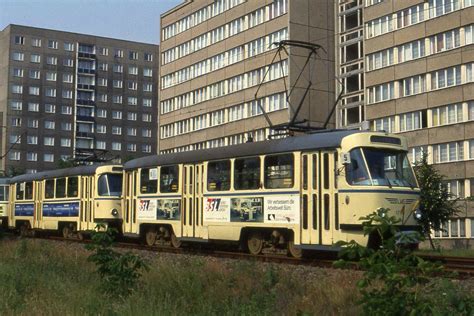 Leipzig Tatra T4D trams, nr 1779 leading, Linie 5, Zwickauerstr. Marienbrunn.1993. | Leipzig ...