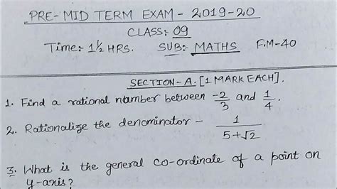 Cbse Class 9 Maths Periodic Test 1 Paper 2019 20 Youtube