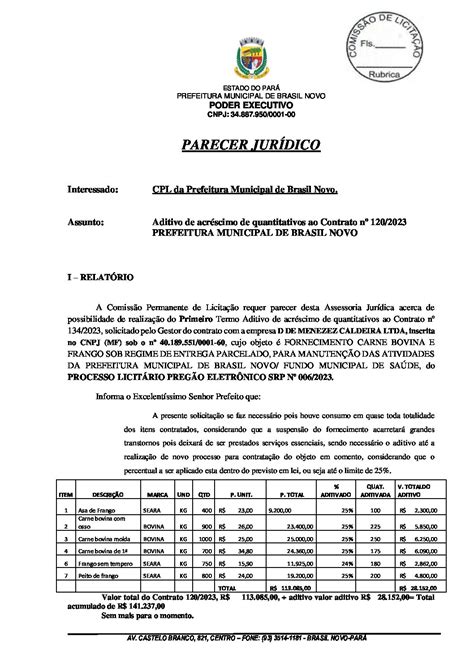 Parecer Juridico Prefeitura Municipal De Brasil Novo Gest O