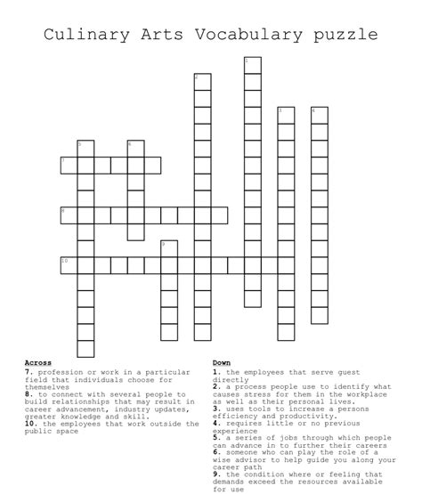 Culinary Arts Vocabulary Puzzle Crossword Wordmint