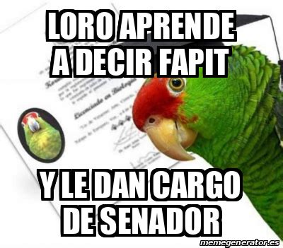 Meme Personalizado LORO APRENDE A DECIR FAPIT Y LE DAN CARGO DE