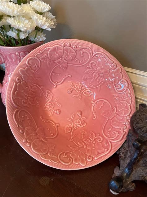 Vintage Pink Bordallo Pinheiro Round Serving Bowl Pink Serving Bowl