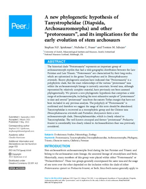 (PDF) A new phylogenetic hypothesis of Tanystropheidae (Diapsida ...