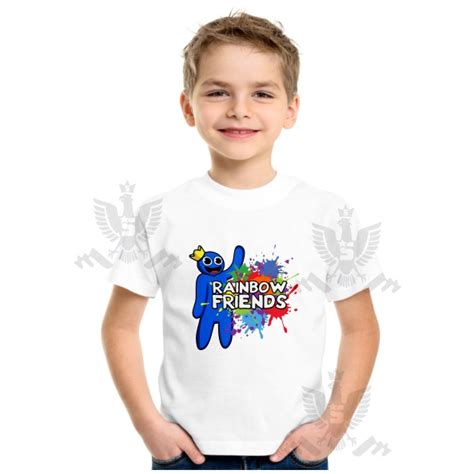 Camisa Camiseta Infantil Rainbow Friends Blue Azul Vermelho Verde