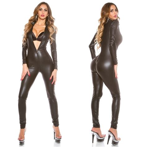 2020 Sexy Women Black Long Sleeve Zipper Front Catsuit Cosplay Costume