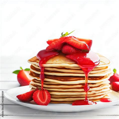 Deliciosos Pancakes Con Sirope De Fresa Pila De Tortitas Con Fresas