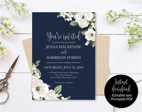 Navy Blue Wedding Invitation Navy Blue And Green Wedding Invite