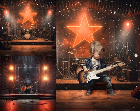 2 X Concert Stage Digital Backdrop Rock Star Party Backdrop Kids