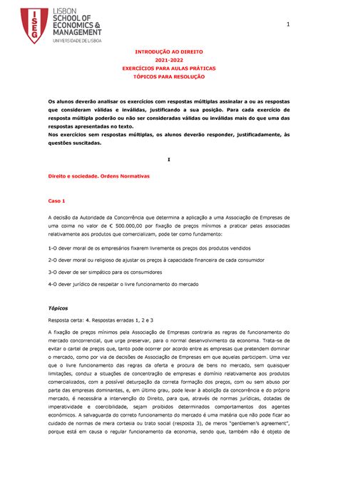 2021 2022 casos praticos resolvidos I a V INTRODUÇÃO AO DIREITO 2021