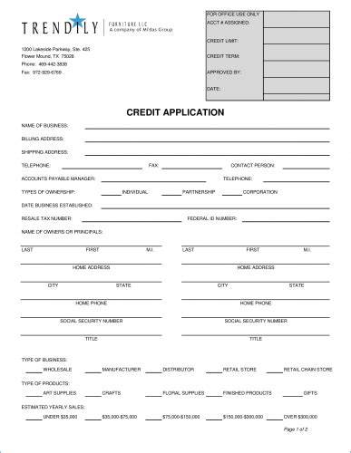 √ Free Printable Credit Application Form For Business