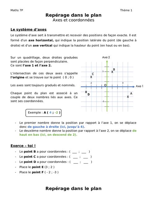 Maths 7P PDT Thème 1 repérage dans le plan BDRP