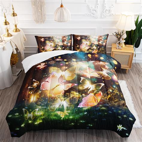 Butterfly Comforter Set Full Size Fairy Tales Forest Beautiful Butterfly Princess Girls