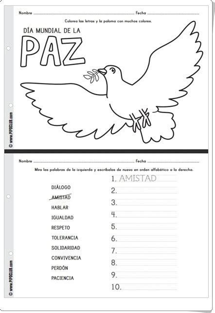 Recursos didácticos para imprimir ver leer DÍA MUNDIAL DE LA PAZ