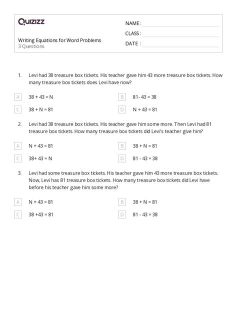 Free Writing Equations From Word Problems Worksheet Download Free