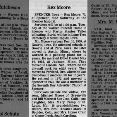 Obituary For Rex Moore Aged 70 Newspapers