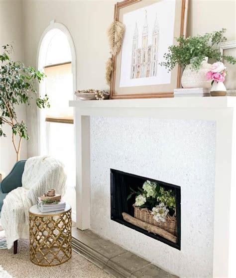 Gray Penny Tile Fireplace With Summer Decorations Soul Lane