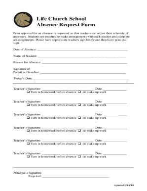 Fillable Online School Absence Request Template Word PDFSchool