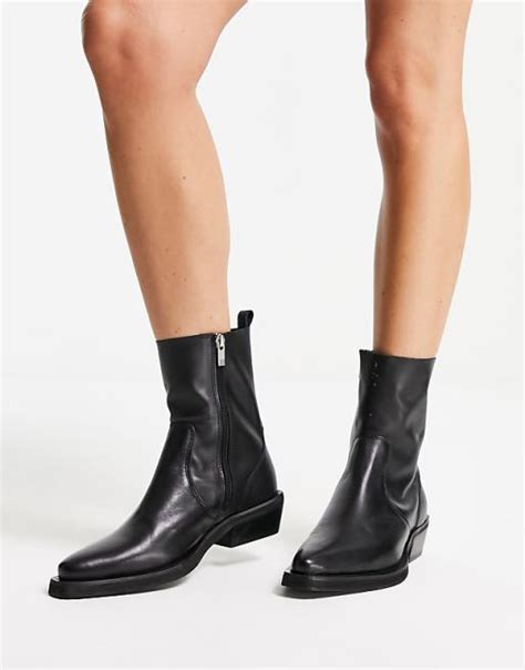 River Island Leather Western Boot In Black Asos