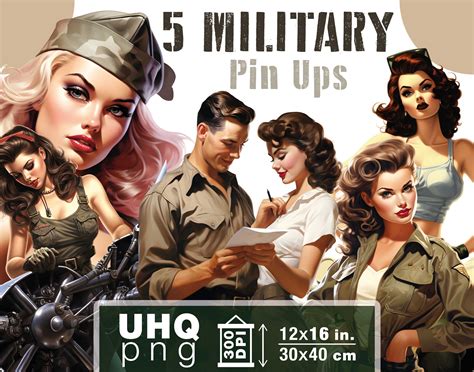 Work And Print 5 Png Bundle Vintage Military Pin Up Girls 300 Dpi 12 In