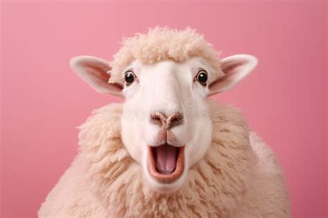 Studio Portrait Of Shocked Sheep With Surprised Eyes Stock Illustration