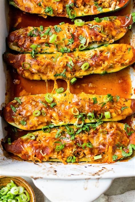 Chicken Enchilada Stuffed Zucchini Boats Recipe Chronicle