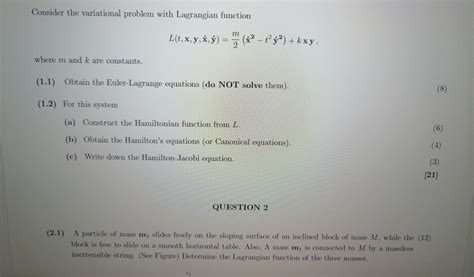 Solved Consider The Variational Problem With Lagrangian Chegg