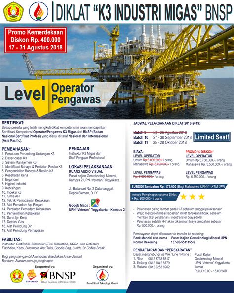 Sertifikasi K3 Migas BNSP Level Operator Pengawas PSTM UPN