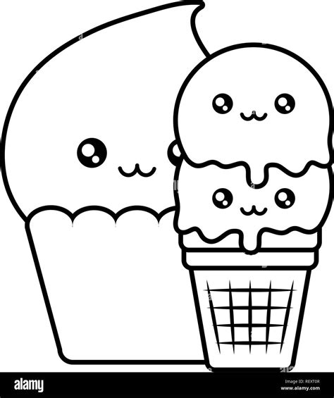 Cute Ice Creams Kawaii Characters Vector Illustration Design Stock