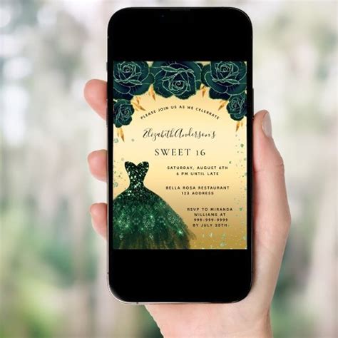 Sweet 16 Emerald Green Gold Dress Floral Invitation Zazzle