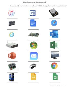 Computer System Devices Hardware Vs Software Worksheet Tpt