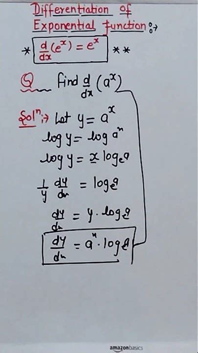 Differentiation Of Exponential Function Youtube