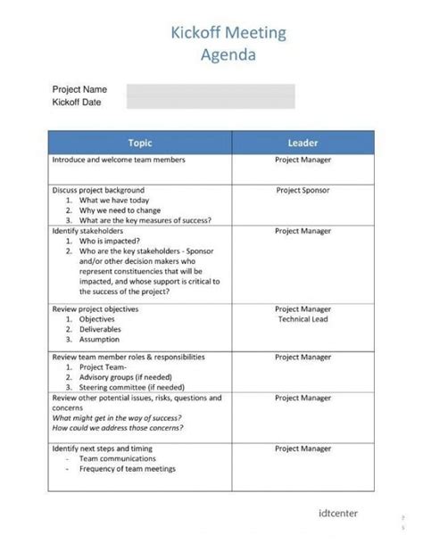 Team Meeting Agenda Kickoff Meeting Meeting Agenda Template Program