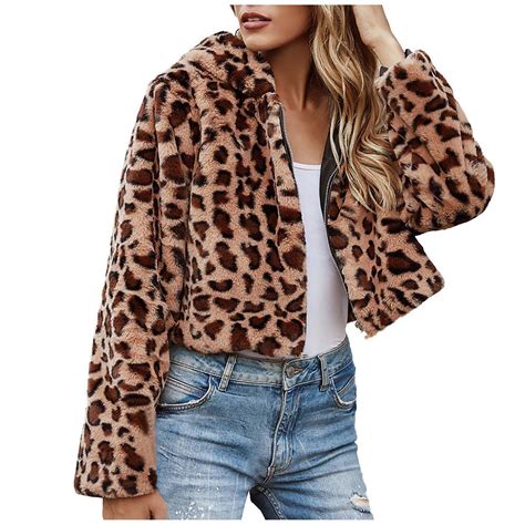 Fancifize Womens Leopard Print Fleece Coat Fall And Winter Fashion