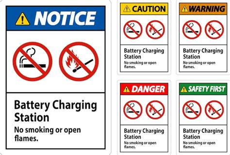 Premium Vector Caution Sign Battery Charging Station No Smoking Or